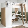 lit mezzanine avec bureau et armoire blanc/chêne