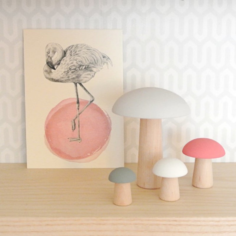 champignons à poser en bois gris rose 2