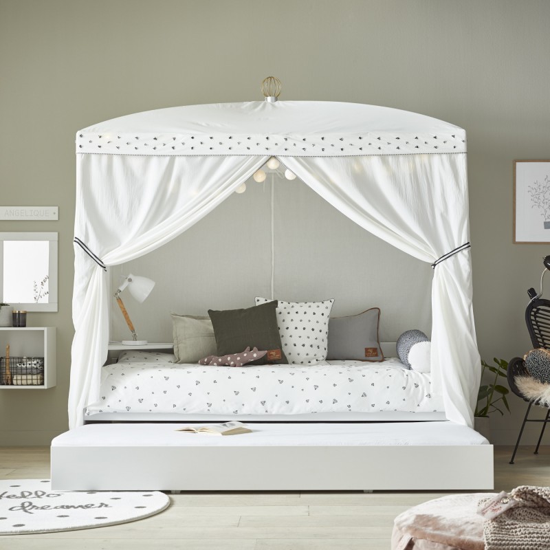 Canopy bed 90x200 Charlotte with crown white 2