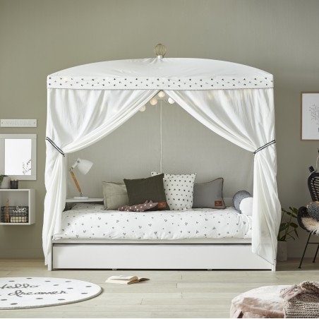 Canopy bed 90x200 Charlotte with crown white