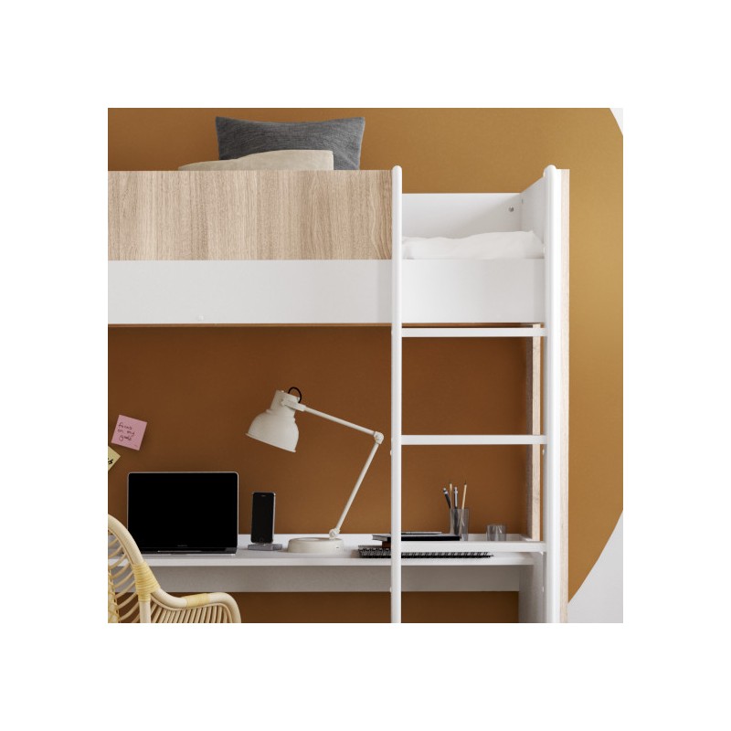 high bed 90x190 desk and shelves astrid