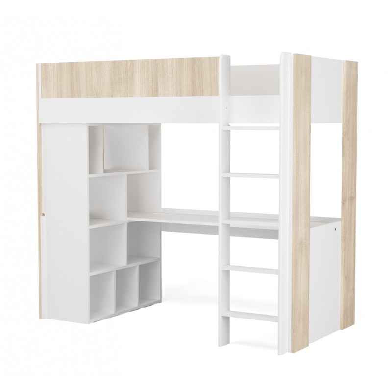 high bed 90x190 desk and shelves astrid