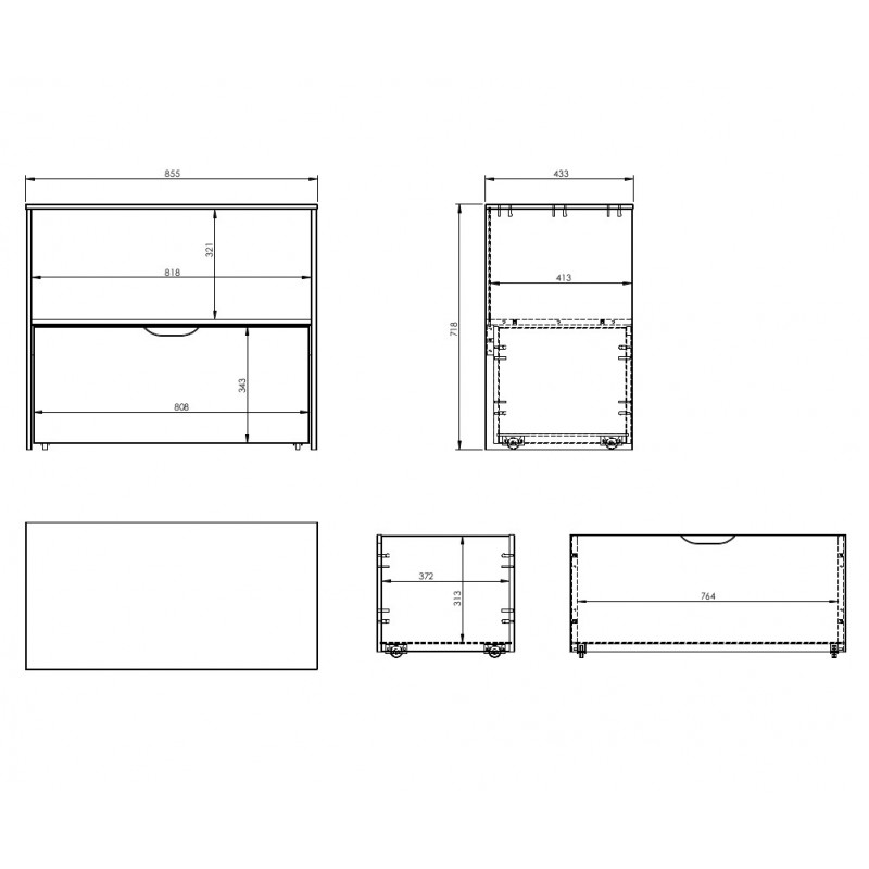 dimensional schema of ninon half-height bed drawer