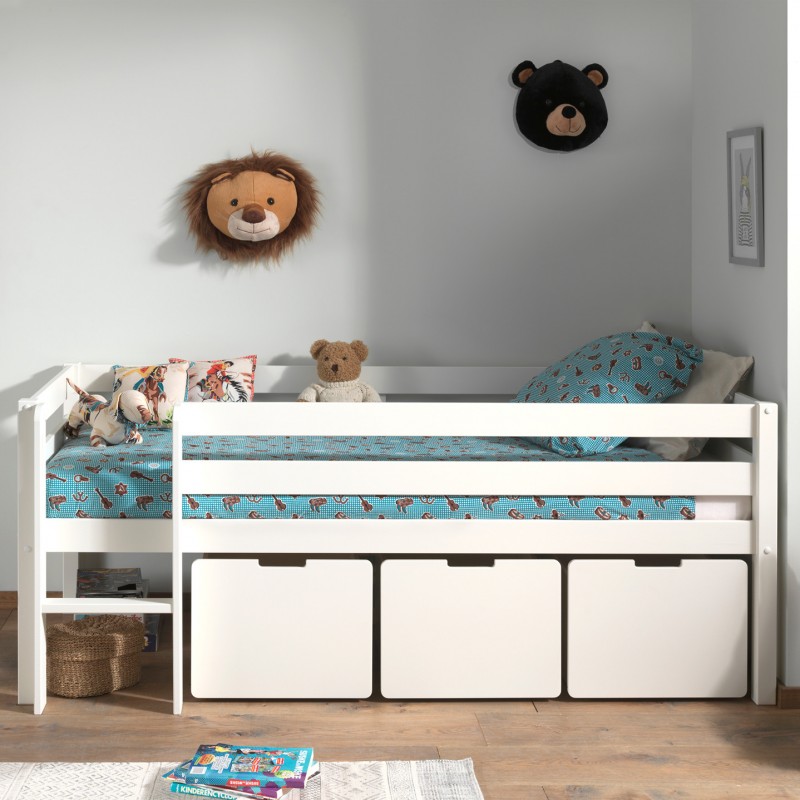 mid-height bed 90x200 with storage Armance & Faustin white