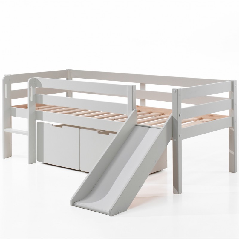 mid-height bed slide 90x200 with storage armance & faustin white