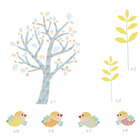 sticlker mural arbre et oiseaux pour chambre enfant