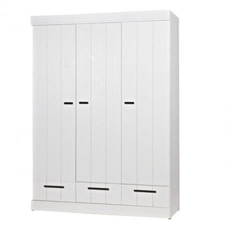 wardrobe 3 doors 3 drawers solid wood einar white