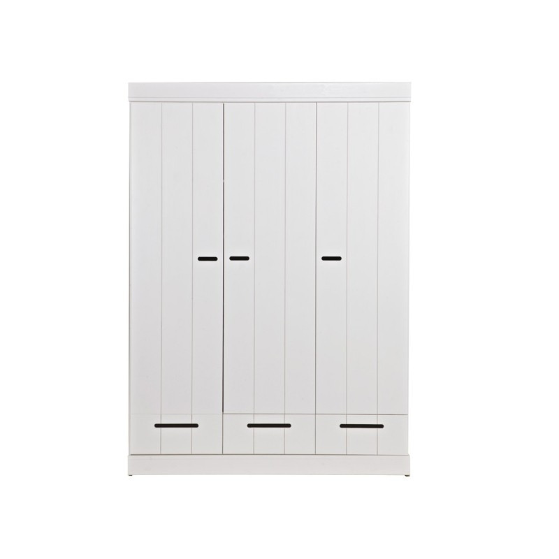 wardrobe 3 doors 3 drawers solid wood einar white