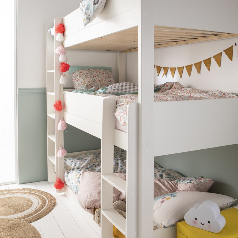 3 Sleeper Bunk Bed 90x200 Leopold White, 3 Bunk Beds With Stairs