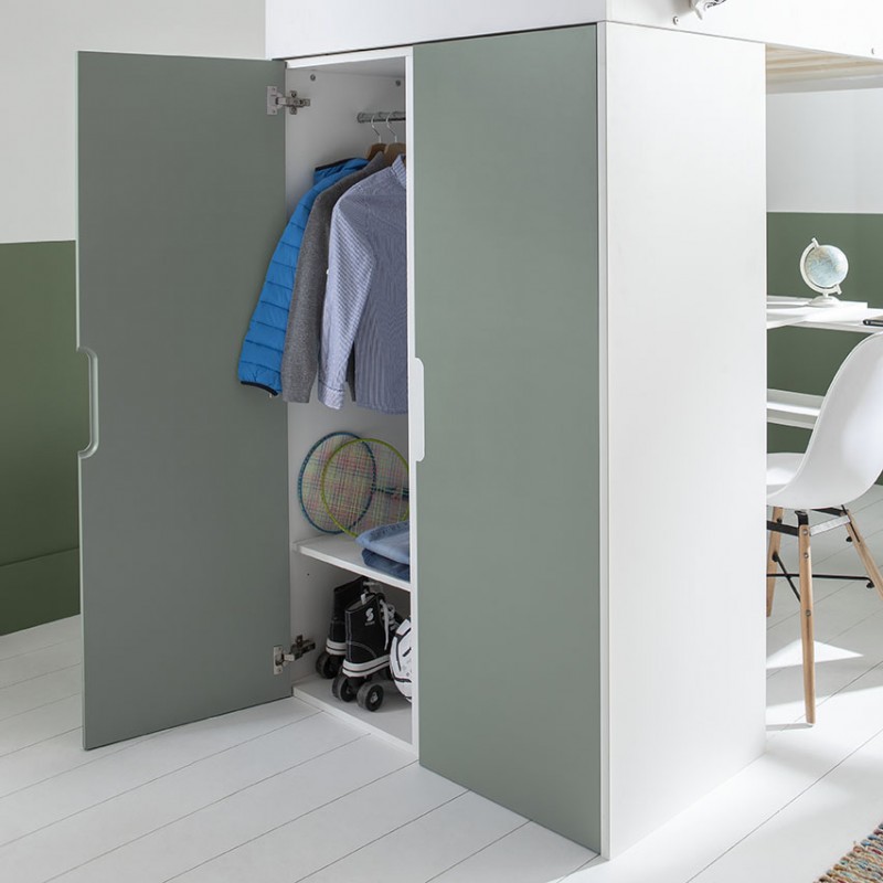 armoire du lit mezzanine magnus blanc/vert