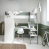 lit mezzanine avec bureau et armoire blanc/vert
