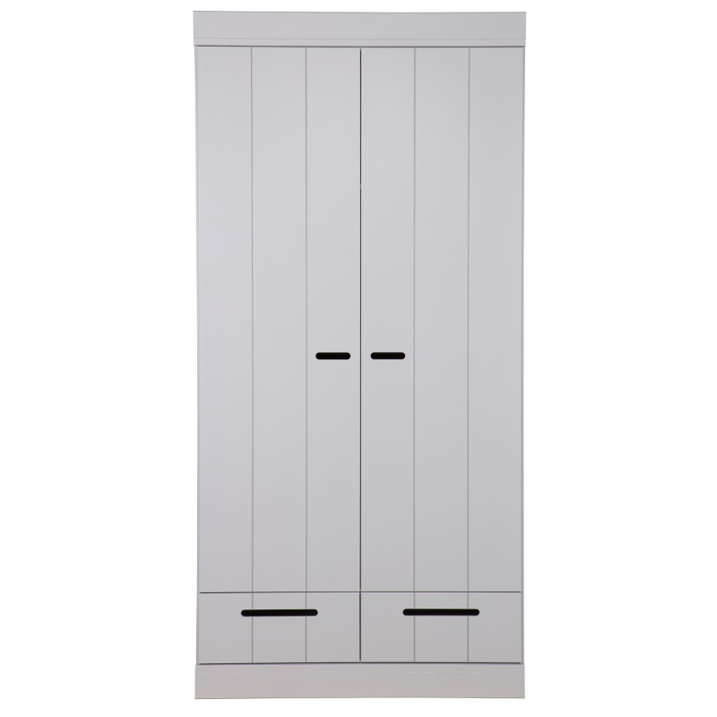 armoire 2 portes 2 tiroirs bois massif einar gris beton