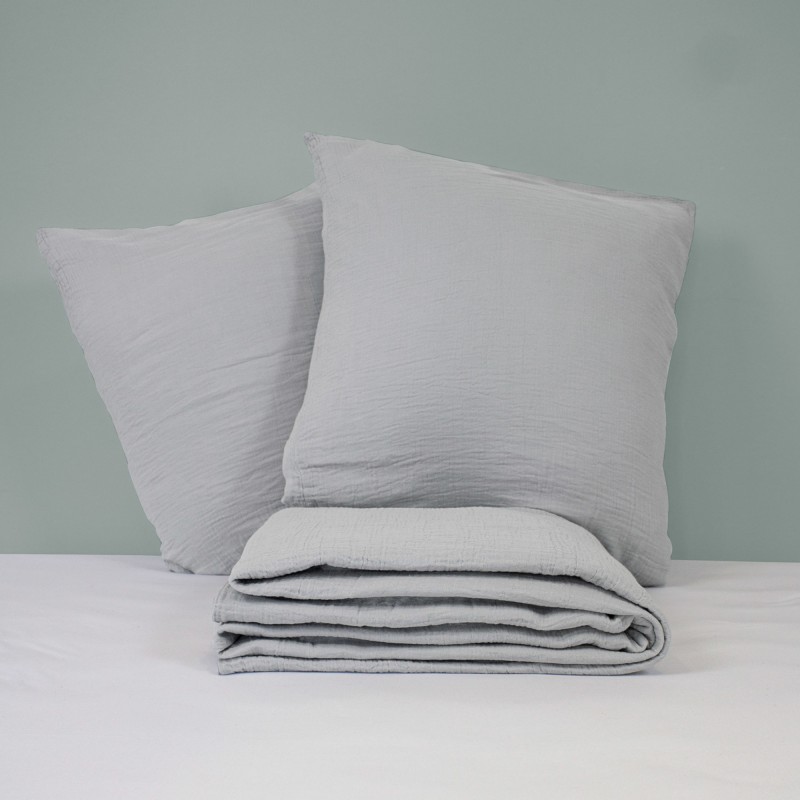 grey crumpled organic cotton bed linen set 220x240