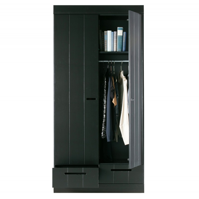 armoire 2 portes 2 tiroirs bois massif noir