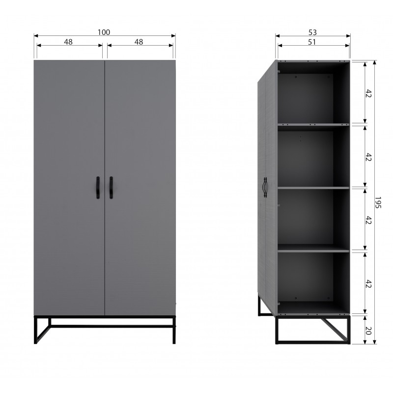 armoire en pin métal et cuir gris noir