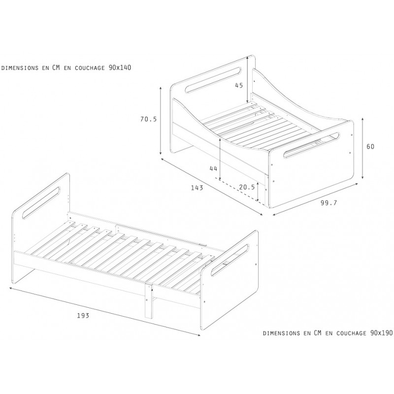 schema extendable bed with bed base 90x140/190
