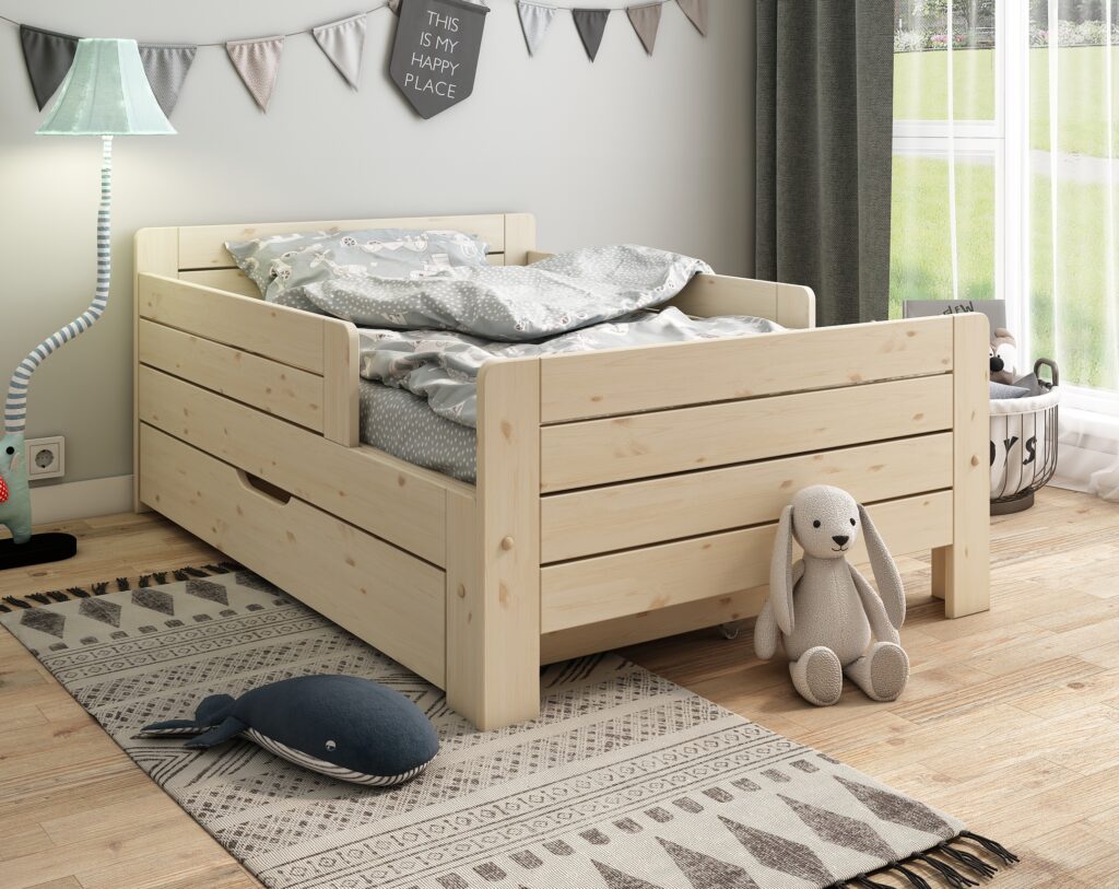 Pack Lit évolutif 90x140-200 + tiroir + matelas EDOUARD Naturel