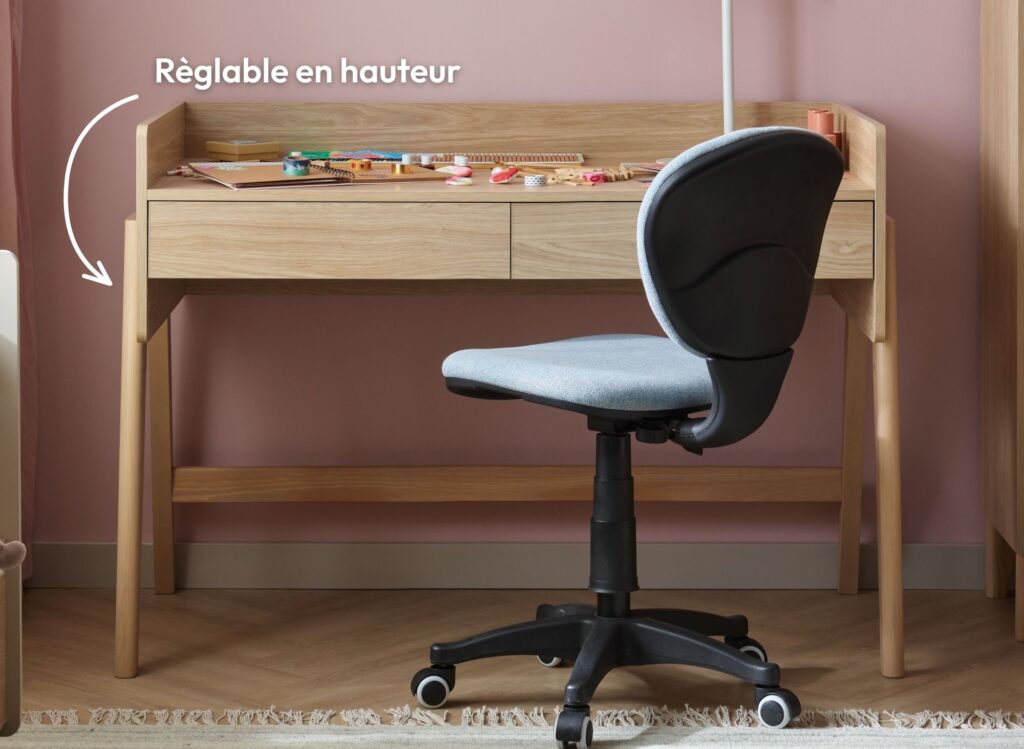 Bureau enfant évolutif réglable en hauteur LÉONIE chêne
