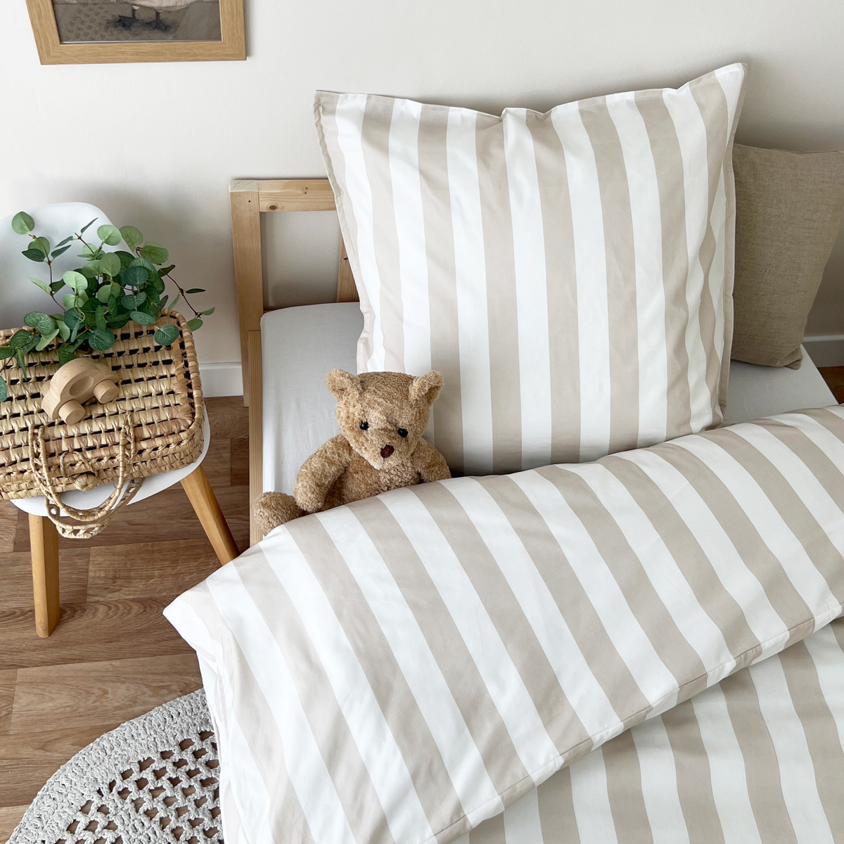 Parure de lit enfant Taie et Housse de couette 140x200 cm SOLAL Beige