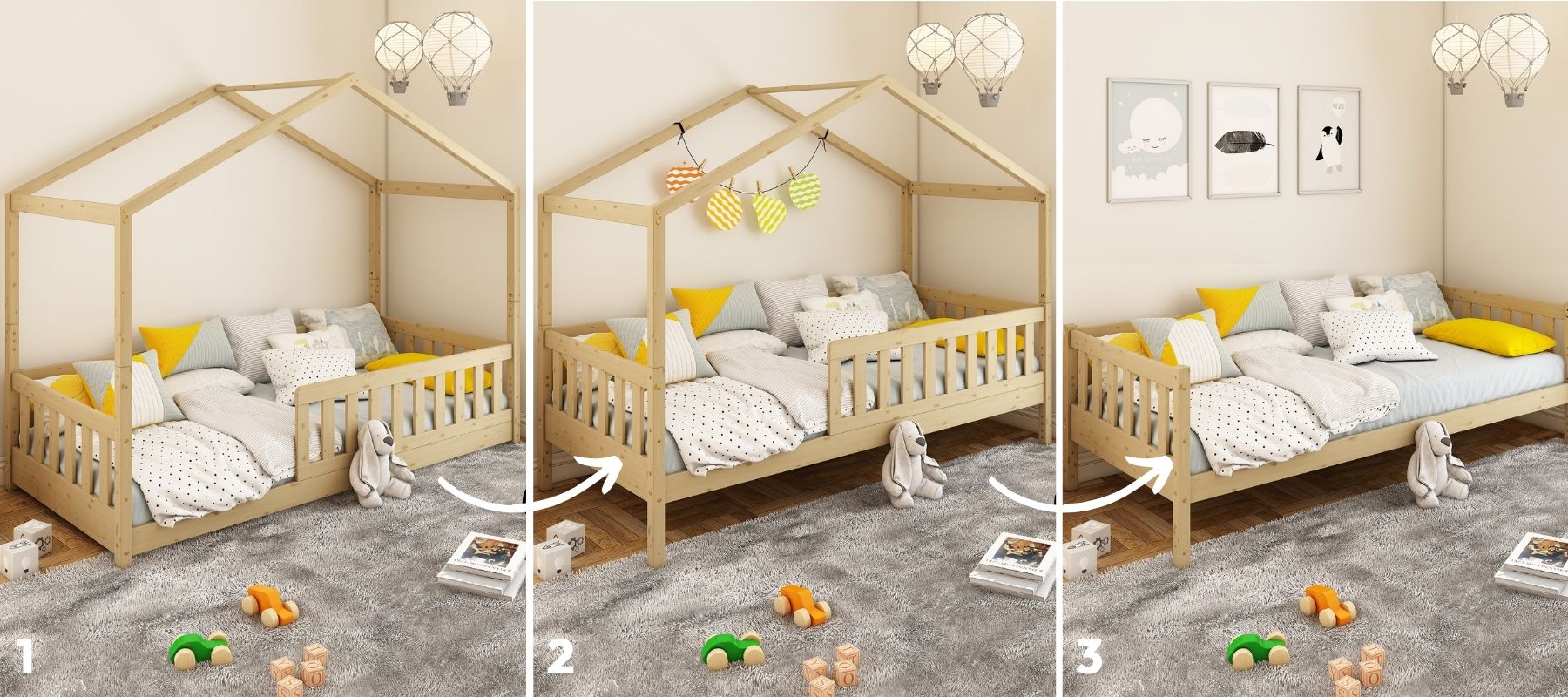 Lit cabane évolutif 90x200 CHARLIE Bois